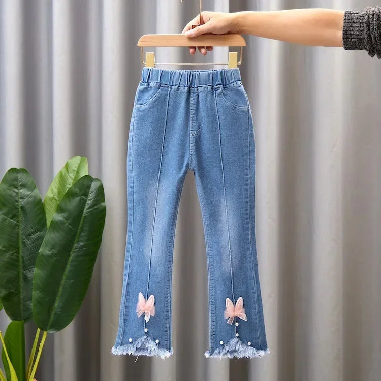 Kids Girls Jeans Pants for 2024 New Spring Autumn Long Flared Jeans Children's Pants 4-10Yrs Girls Cowboy Pants Trousers