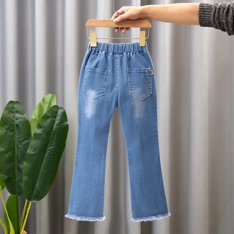 Kids Girls Jeans Pants for 2024 New Spring Autumn Long Flared Jeans Children's Pants 4-10Yrs Girls Cowboy Pants Trousers