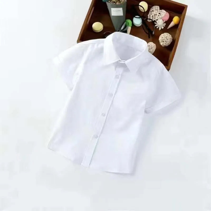 Baby Toddler Teenage Clothes School Uniform Boy Shirts White Different Sleeve Turn-down Collar Kids Shirt For Boys Children Tops