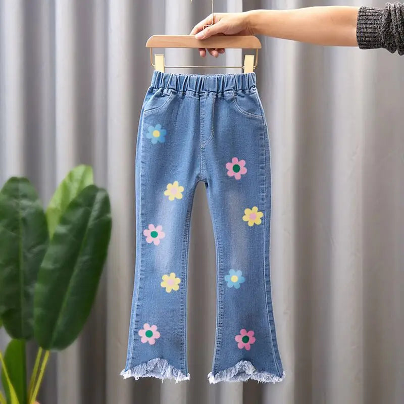 Kids Girls Jeans Pants for 2024 New Spring Autumn Long Flared Jeans Children's Pants 4-10Yrs Girls Cowboy Pants Trousers