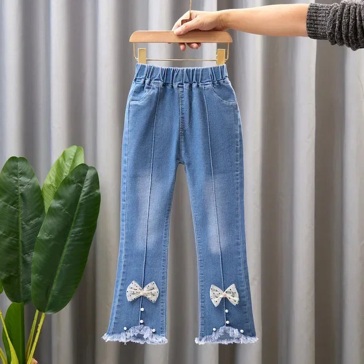 Kids Girls Jeans Pants for 2024 New Spring Autumn Long Flared Jeans Children's Pants 4-10Yrs Girls Cowboy Pants Trousers