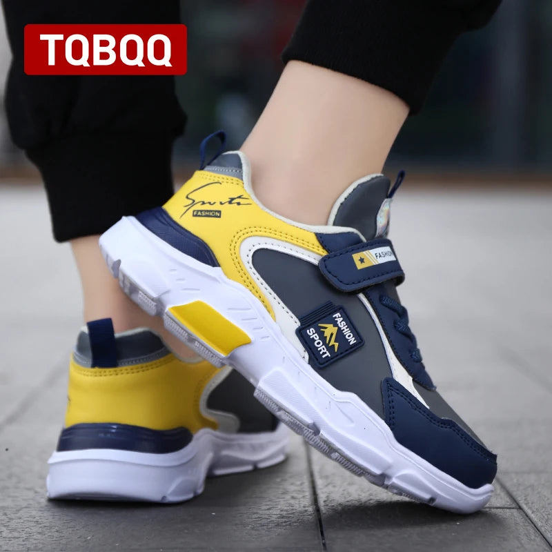 Kids Fashion Sport Casual Sneakers for Boys Leather Upper Children's Outdoor Lightweight Shock-Absorbing Running Shoes