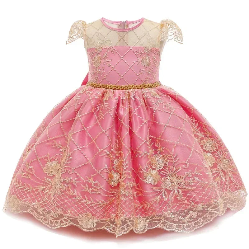 Kids Dresses for Girls 2024 New Flower Lace Princess Dresses Formal Evening Elegant Prom Gown Vintage Embroidery Luxury Dress