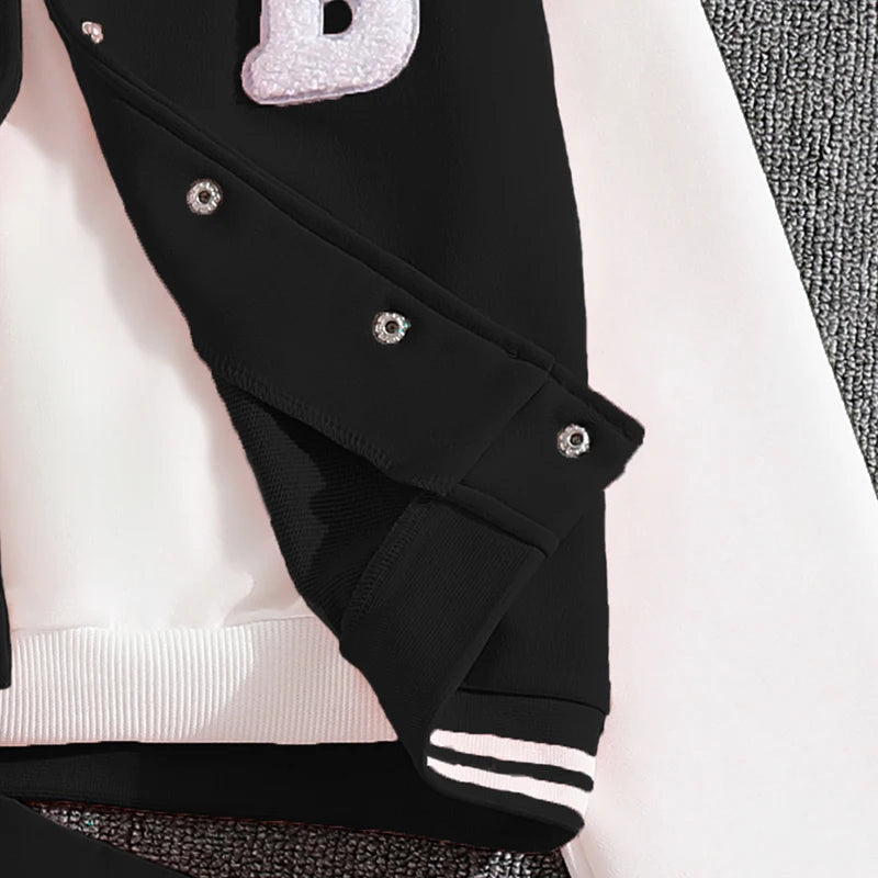 Girls Sets Letters Applique Baseball Outwear & Pleated Skirt Spring Outfit Tween Girls Casual Sporty Sets Trendy Kids Suits