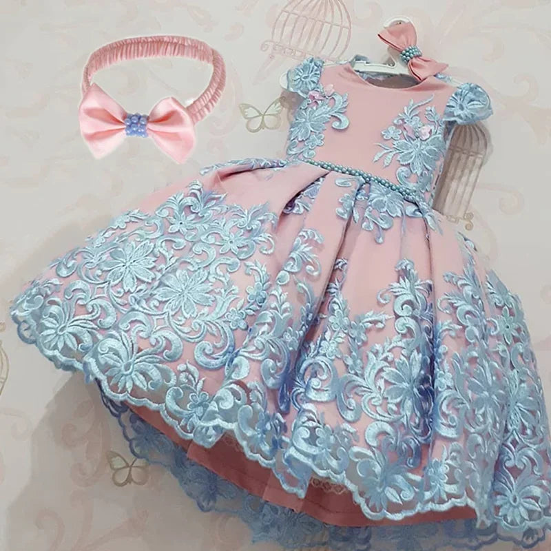 Kids Dresses for Girls 2024 New Flower Lace Princess Dresses Formal Evening Elegant Prom Gown Vintage Embroidery Luxury Dress