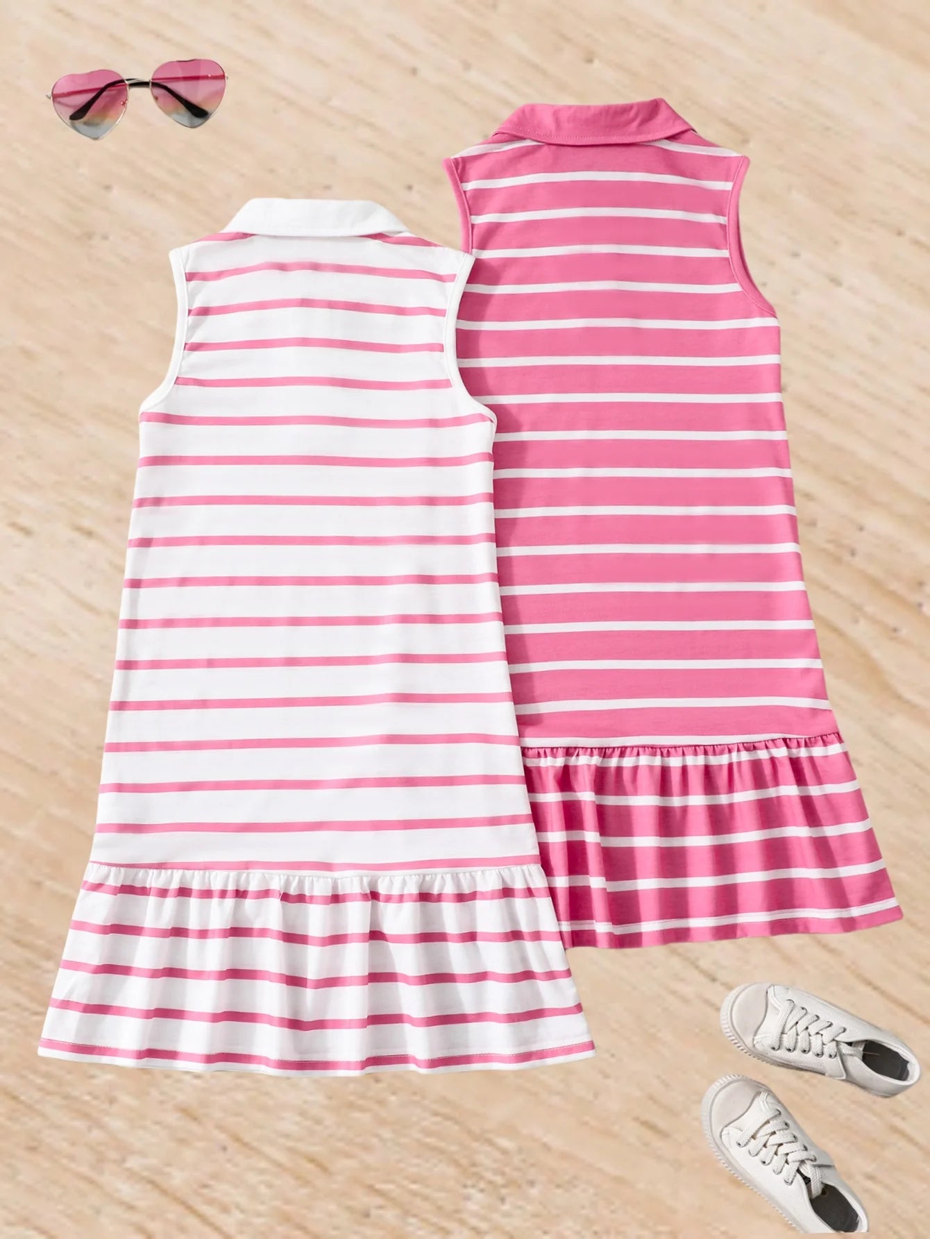 Teenage girls summer striped dress lapel sleeveless single row button unique western style simple breathable POLO sundress