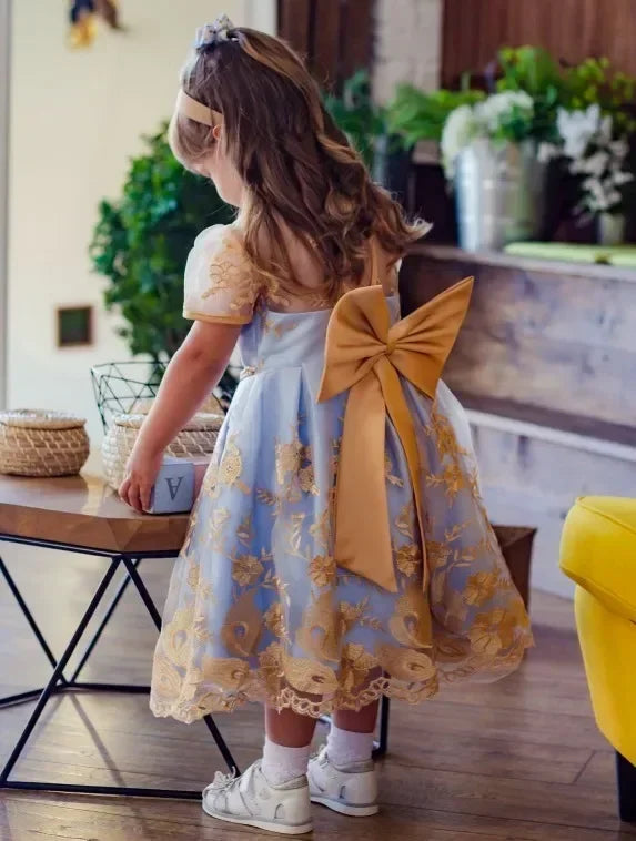 Kids Dresses for Girls 2024 New Flower Lace Princess Dresses Formal Evening Elegant Prom Gown Vintage Embroidery Luxury Dress