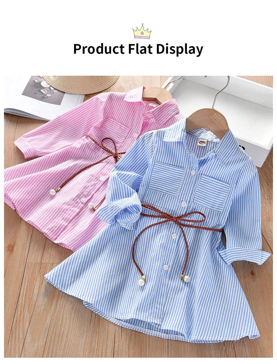 Girls Striped Shirt Dress New Fashion with Stripes Comfortable and Classic Dress for Spring and Autumn Wear Girls Casual Dresses