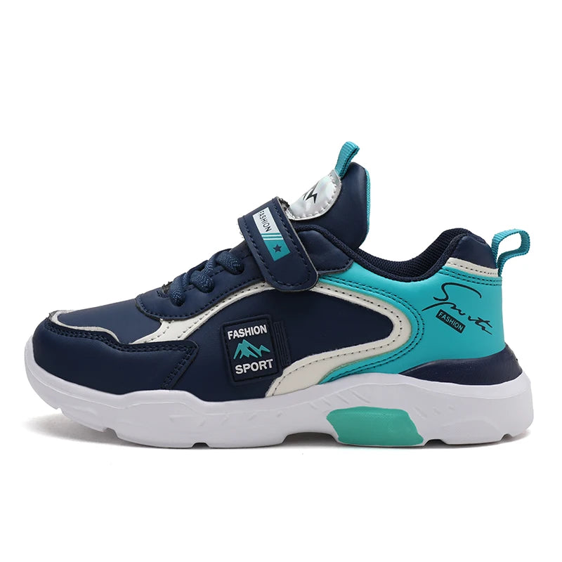 Kids Fashion Sport Casual Sneakers for Boys Leather Upper Children's Outdoor Lightweight Shock-Absorbing Running Shoes
