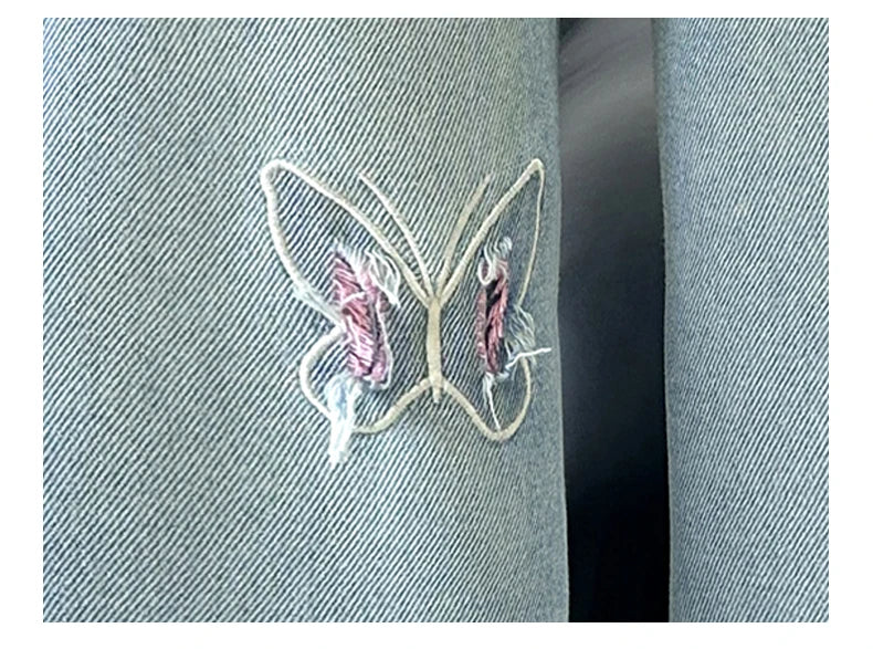 Girls versatile butterfly ripped  jeans wide-leg pants 2025 new product fashionable versatile medium and large children slimming