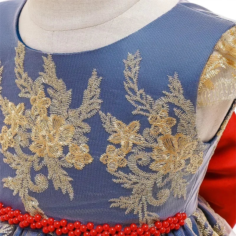Kids Dresses for Girls 2024 New Flower Lace Princess Dresses Formal Evening Elegant Prom Gown Vintage Embroidery Luxury Dress