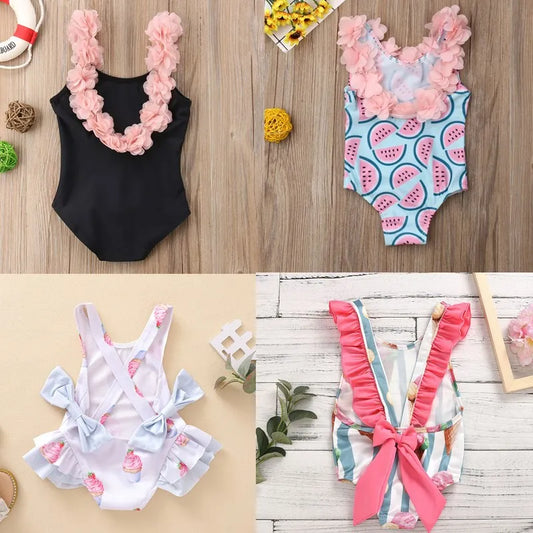 Baby Girls Swim Summer Bikini Set Cute Floral Toddler Kids Swimming Suits One-Piece Beach Wear Summer Sunbeach Swimsuit