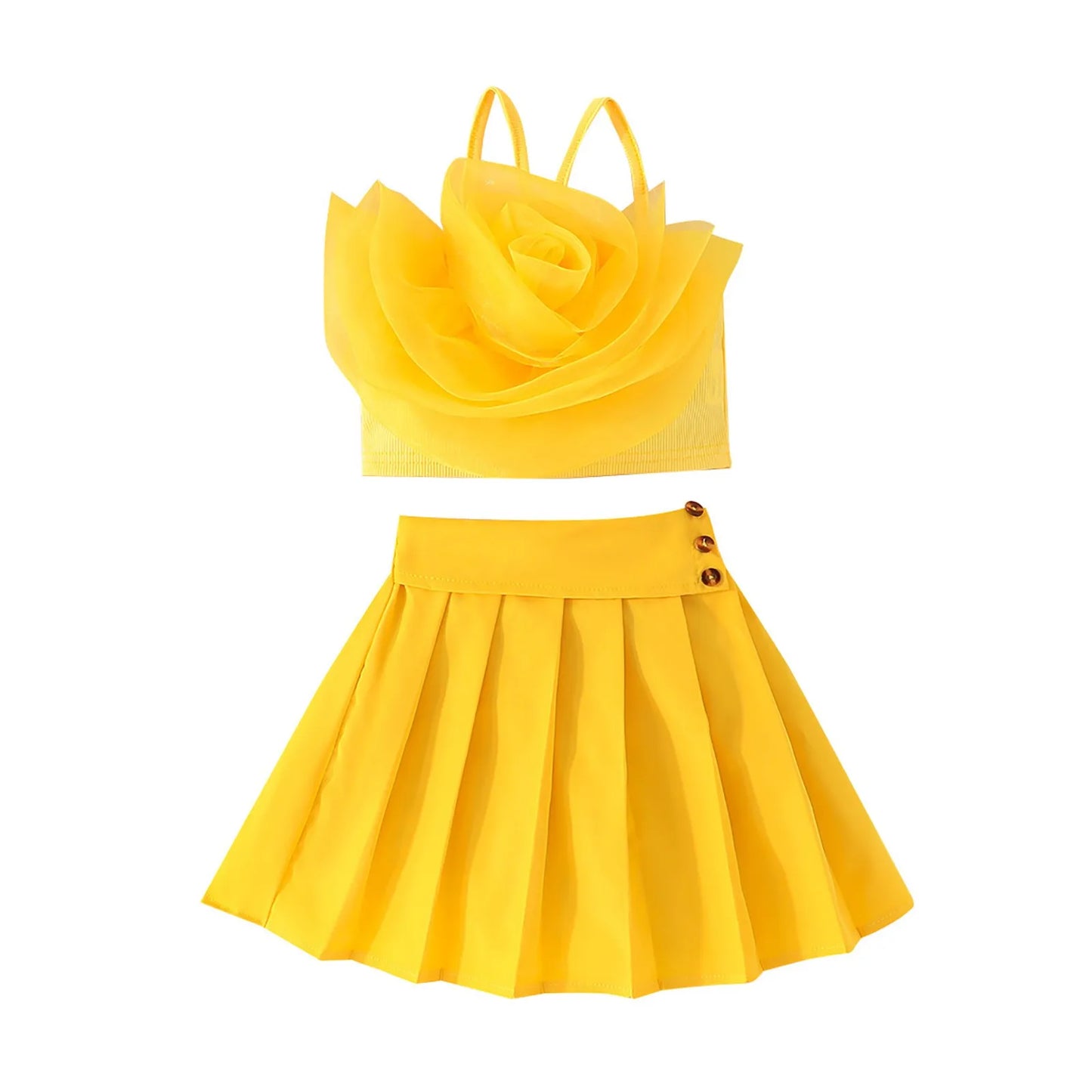 Girls Children'S Set For Kids Solid Color Three Flower Skirts Set Dress Long Sleeve Shirt Sling+Dress Summer Overalls