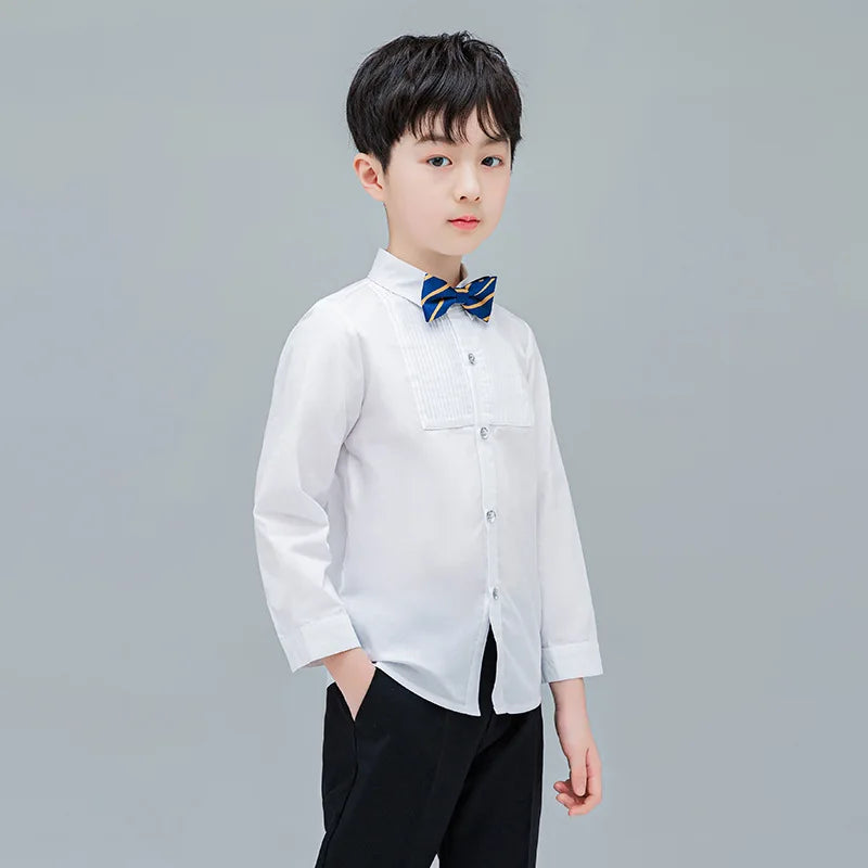 Baby Toddler Teenage Clothes School Uniform Boy Shirts White Different Sleeve Turn-down Collar Kids Shirt For Boys Children Tops