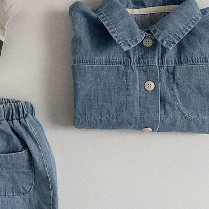 Korean Style 1-6Yrs Baby Boys Girl Clothes Set Cotton Linen Short Sleeved Cardigan+Shorts Kids Clothing Suit For Summer