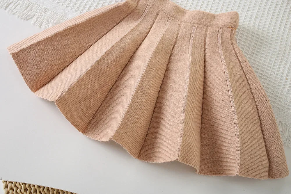Children's Clothing Sets Cutout Floral Cardigan Sweater + Pleated Skirt Knitted Sweater Girls Winter Clothes Pullovers for Kids