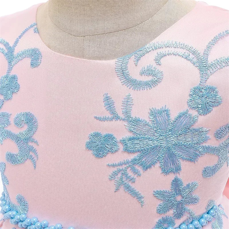 Kids Dresses for Girls 2024 New Flower Lace Princess Dresses Formal Evening Elegant Prom Gown Vintage Embroidery Luxury Dress