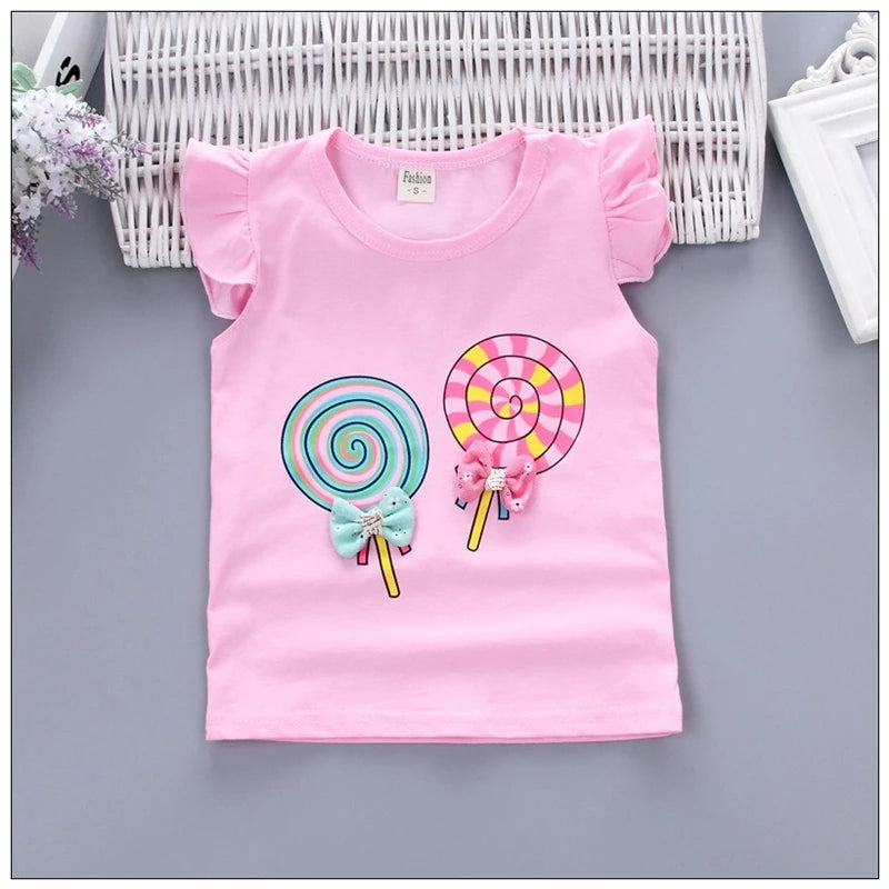 Baby Girls Clothes Sets for Kids T-shirt Tops+Short Pants Clothes Sets Toddler Girl Lollipop Printed Summer Infant Clothing Sets