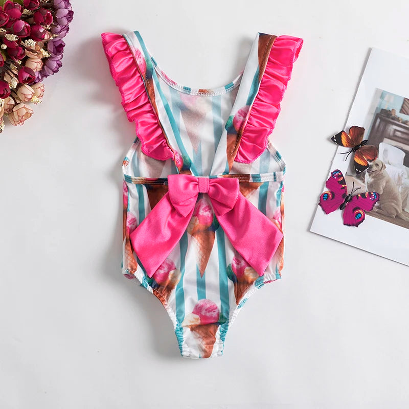 Baby Girls Swim Summer Bikini Set Cute Floral Toddler Kids Swimming Suits One-Piece Beach Wear Summer Sunbeach Swimsuit