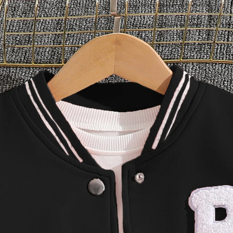 Girls Sets Letters Applique Baseball Outwear & Pleated Skirt Spring Outfit Tween Girls Casual Sporty Sets Trendy Kids Suits