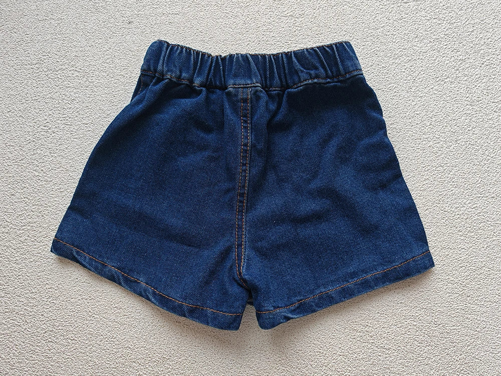 Korean Fashion New Summer Kids Girl Skirt Shorts Solid Elastic Waist Button Soft Denim Culotte Children Versatile Clothing