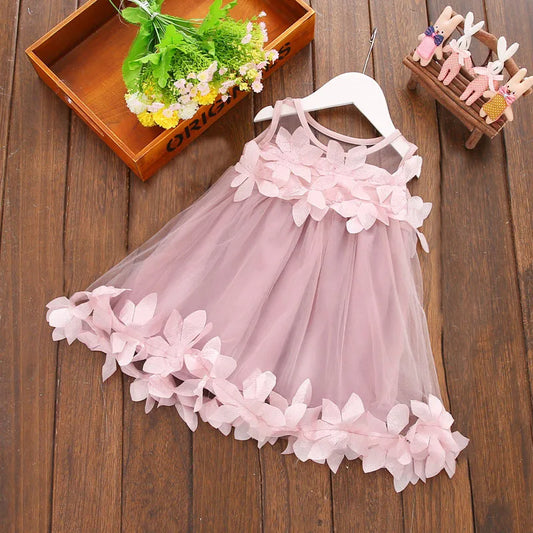 Kids' Dresses Summer Floral Pattern Solid Color Multi Layers Design Gauze Baby Girl Dress Cute Simple Baby Girl Clothes
