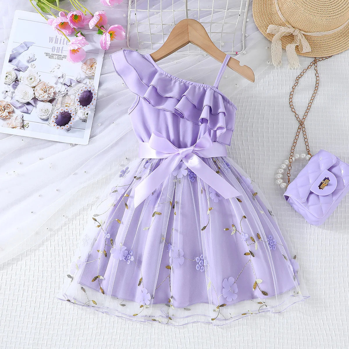 Dress For Kids 2-7 Years old Birthday Ruffled Embroidered Sleeveless Floral Princess Dresses Ootd For Baby Girl