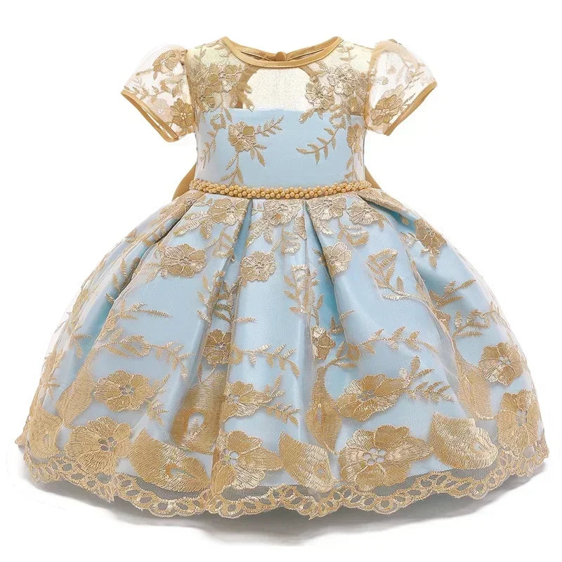 Kids Dresses for Girls 2024 New Flower Lace Princess Dresses Formal Evening Elegant Prom Gown Vintage Embroidery Luxury Dress