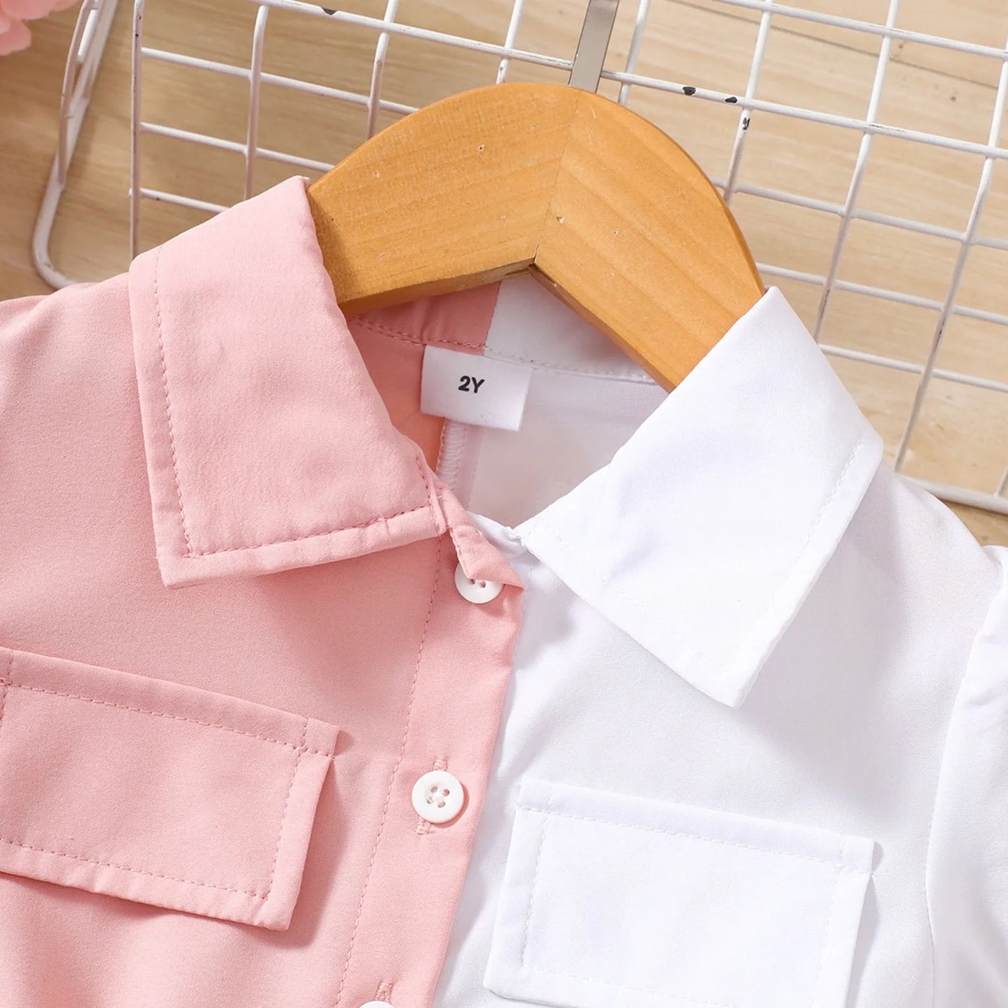 Girls Long Dress Infant Baby Summer Girls Dress Fashion Color Matching Pink And White Lapel Short платье для девочки нарядное