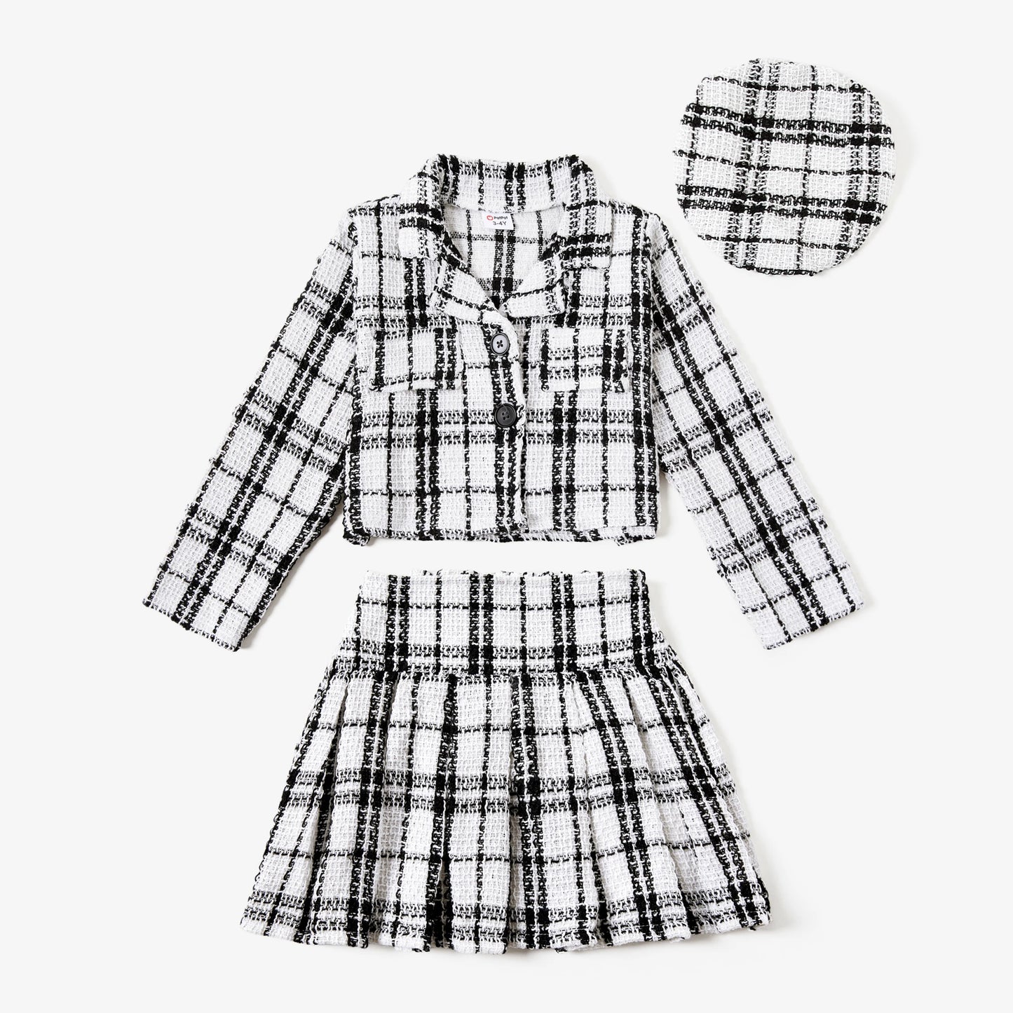 PatPat 3pcsToddler Girl's Solid Color Classic Grid Houndstooth Suit Dress Set with Hat Suitable for Summer Season
