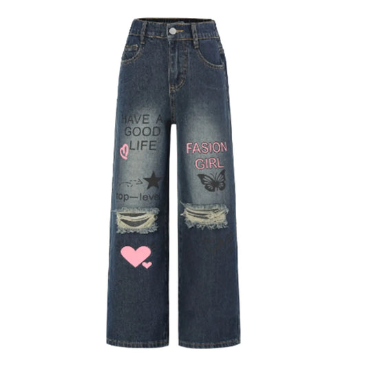 Suits for Girls Casual for 8yrs Shirt And Pants Girls Jeans Wide Leg/Flare/Skinny Jeans Ripped Loose High Waistband Kid Clothes