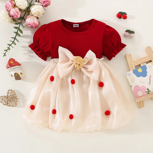 Kids Clothes Baby Girl Red Dress Summer Newborn Girl Cute Bear Red Princess Dress Birthday Dress for Kids Girl