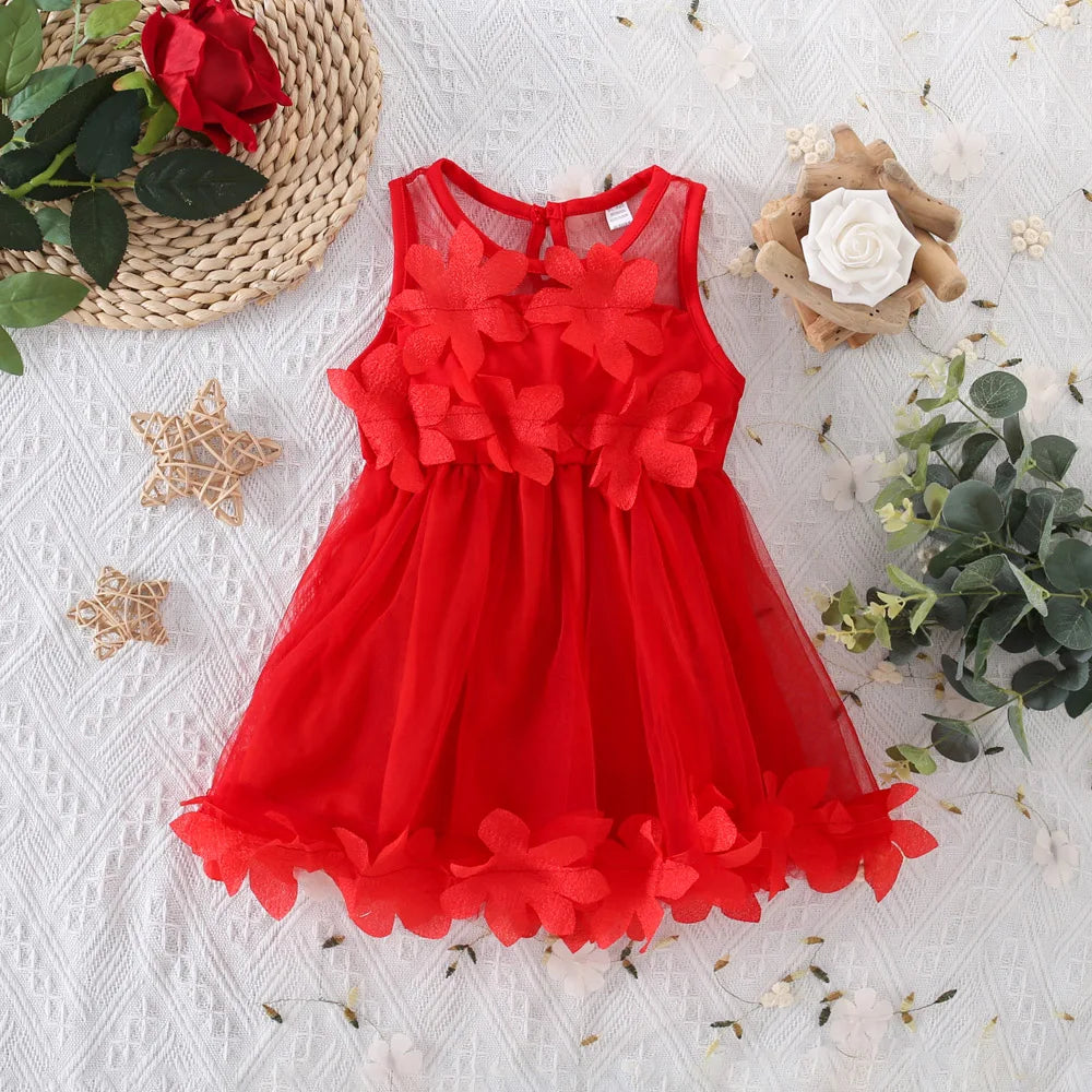 Kids' Dresses Summer Floral Pattern Solid Color Multi Layers Design Gauze Baby Girl Dress Cute Simple Baby Girl Clothes