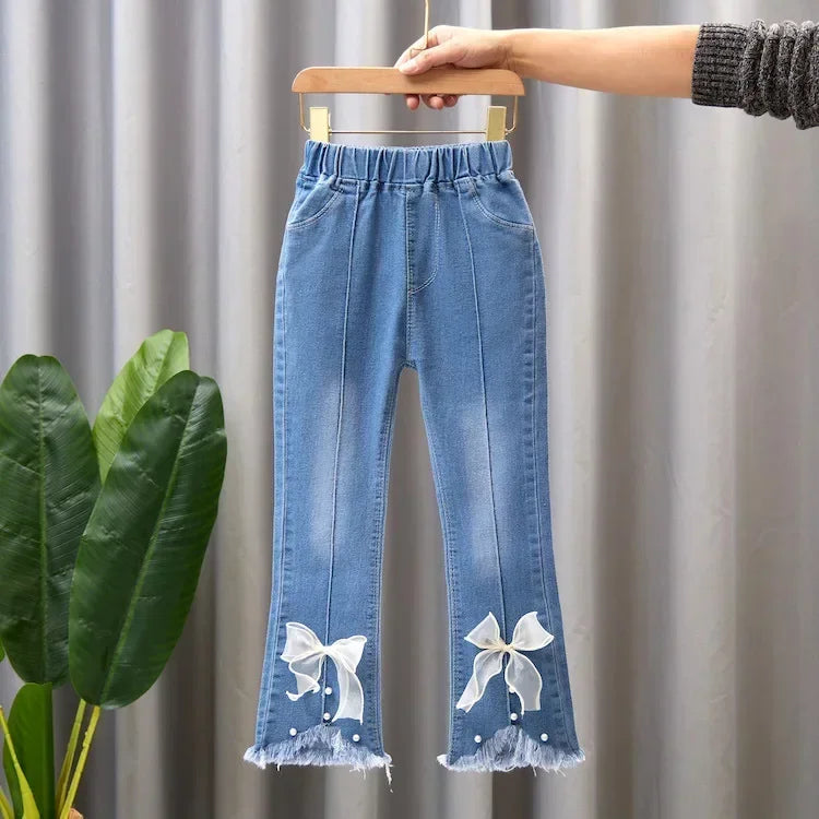 Kids Girls Jeans Pants for 2024 New Spring Autumn Long Flared Jeans Children's Pants 4-10Yrs Girls Cowboy Pants Trousers