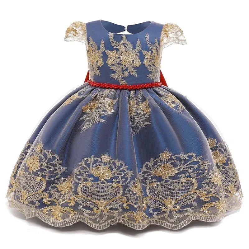 Kids Dresses for Girls 2024 New Flower Lace Princess Dresses Formal Evening Elegant Prom Gown Vintage Embroidery Luxury Dress