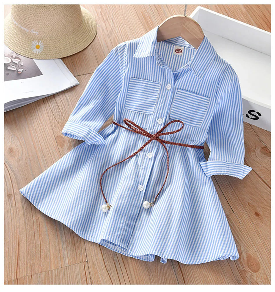 Girls Striped Shirt Dress New Fashion with Stripes Comfortable and Classic Dress for Spring and Autumn Wear Girls Casual Dresses