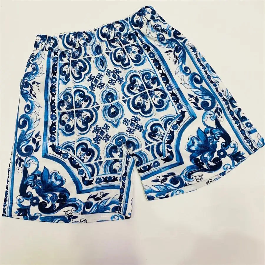 High end kids swimsuit boys summer beach wear light thin blue shirt shorts set fast drying shorts swimming set baby boy