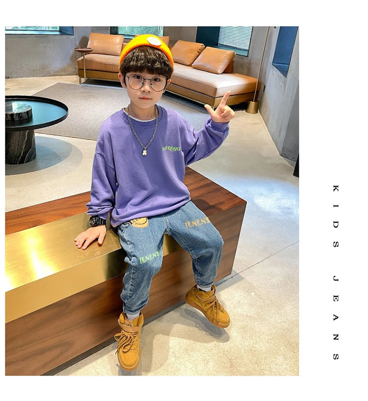 IENENS Boys Jeans Pants Child Denim Long Pants Spring Autumn Clothes 4-11 Years Kids Casual Trousers Young Boy Stretch Jeans