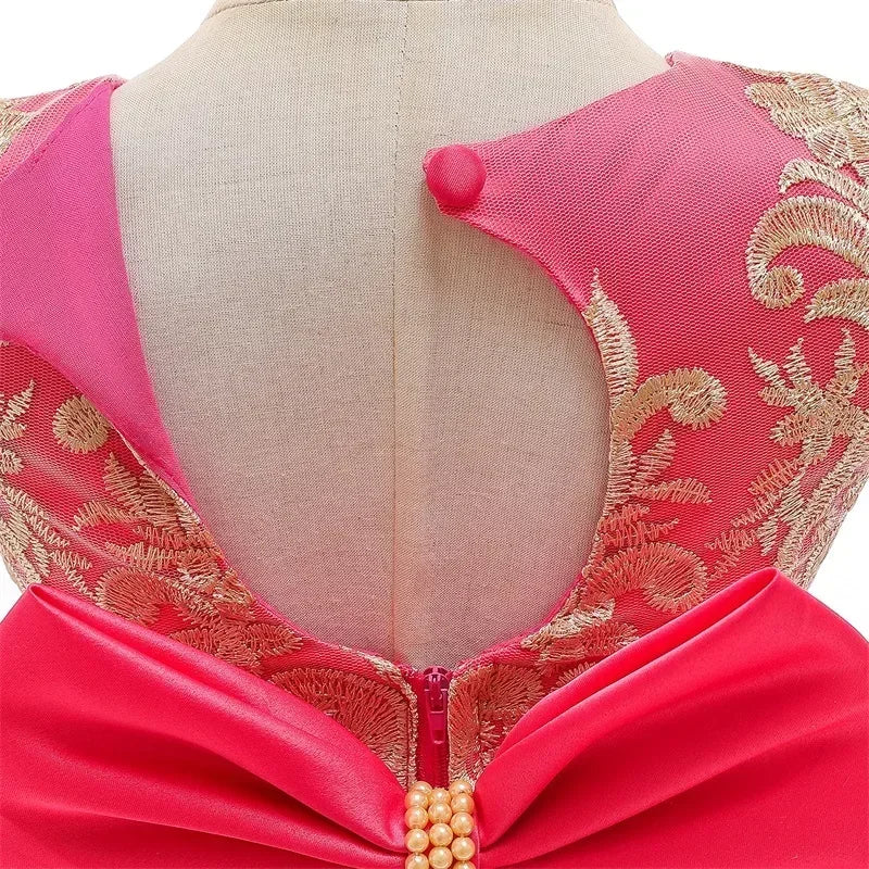 Kids Dresses for Girls 2024 New Flower Lace Princess Dresses Formal Evening Elegant Prom Gown Vintage Embroidery Luxury Dress