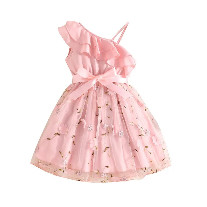 Dress For Kids 2-7 Years old Birthday Ruffled Embroidered Sleeveless Floral Princess Dresses Ootd For Baby Girl