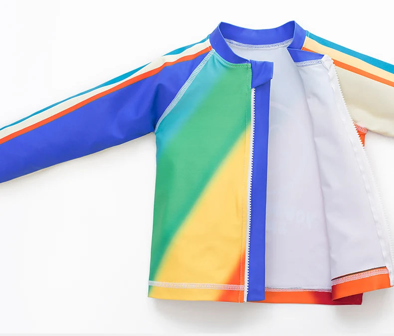 Children's Swimsuit Boys 2024 New Boys Beach Sun Protection Long-Sleeved Split Medium and Large Kidsren's Full Body Swimsuit