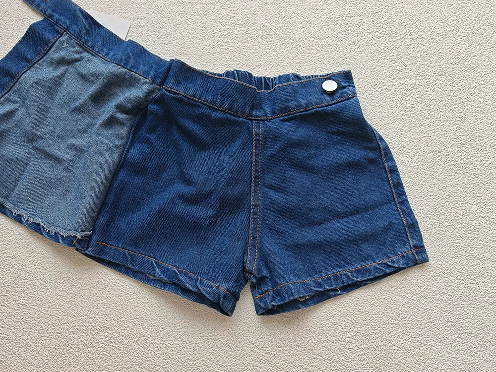 Korean Fashion New Summer Kids Girl Skirt Shorts Solid Elastic Waist Button Soft Denim Culotte Children Versatile Clothing