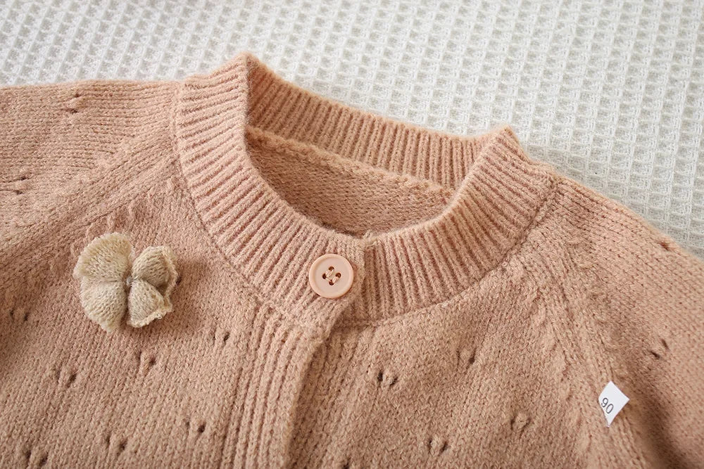 Children's Clothing Sets Cutout Floral Cardigan Sweater + Pleated Skirt Knitted Sweater Girls Winter Clothes Pullovers for Kids