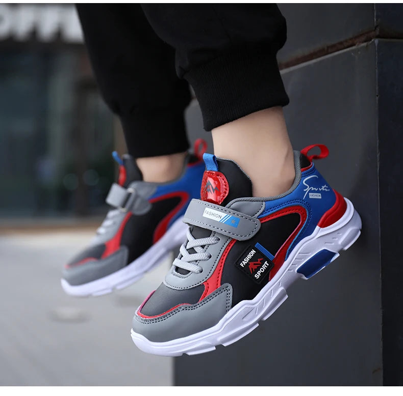 Kids Fashion Sport Casual Sneakers for Boys Leather Upper Children's Outdoor Lightweight Shock-Absorbing Running Shoes