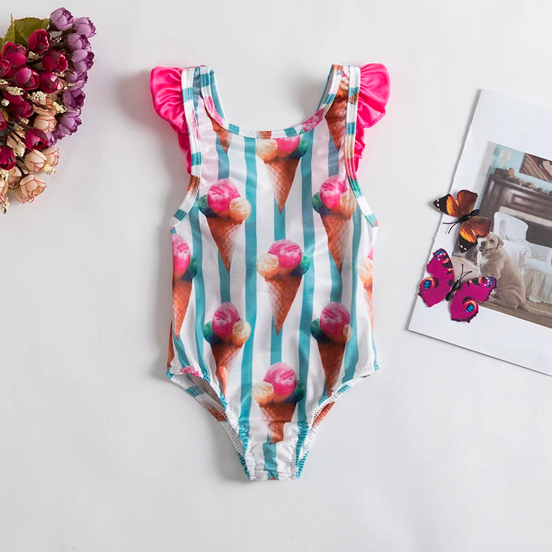 Baby Girls Swim Summer Bikini Set Cute Floral Toddler Kids Swimming Suits One-Piece Beach Wear Summer Sunbeach Swimsuit