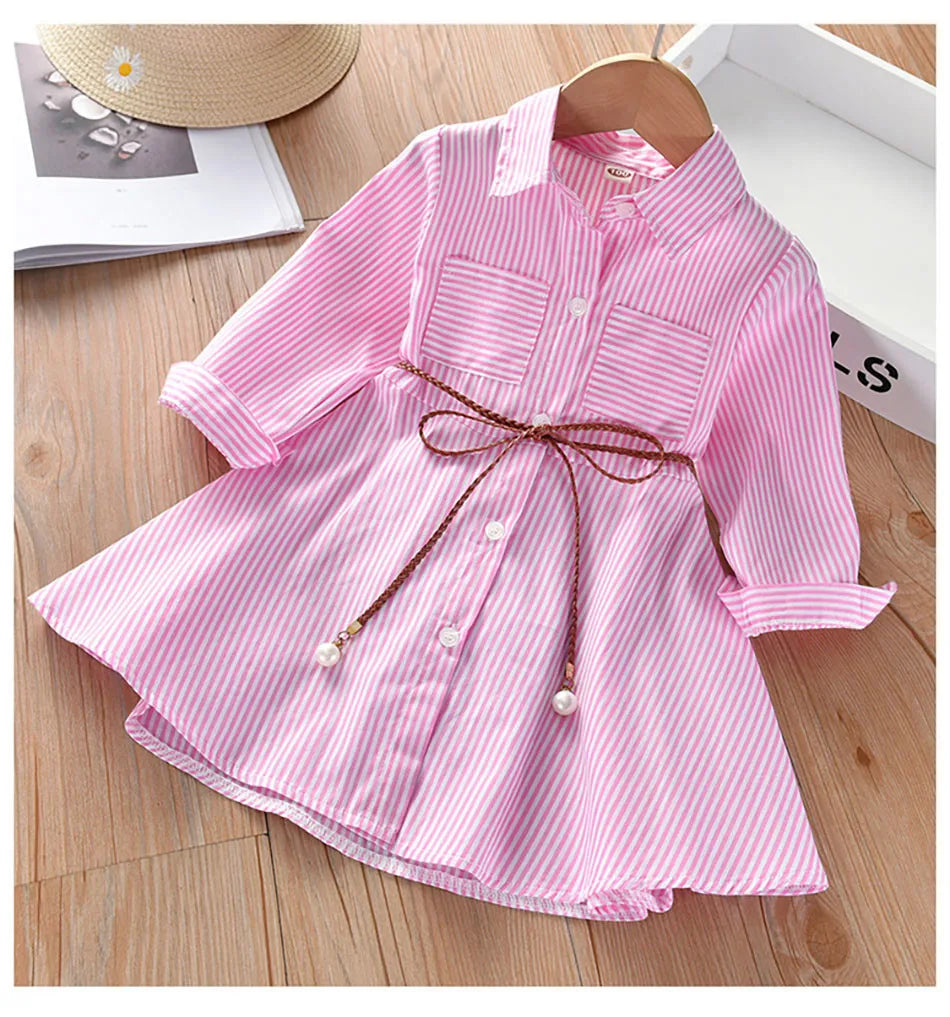 Girls Striped Shirt Dress New Fashion with Stripes Comfortable and Classic Dress for Spring and Autumn Wear Girls Casual Dresses