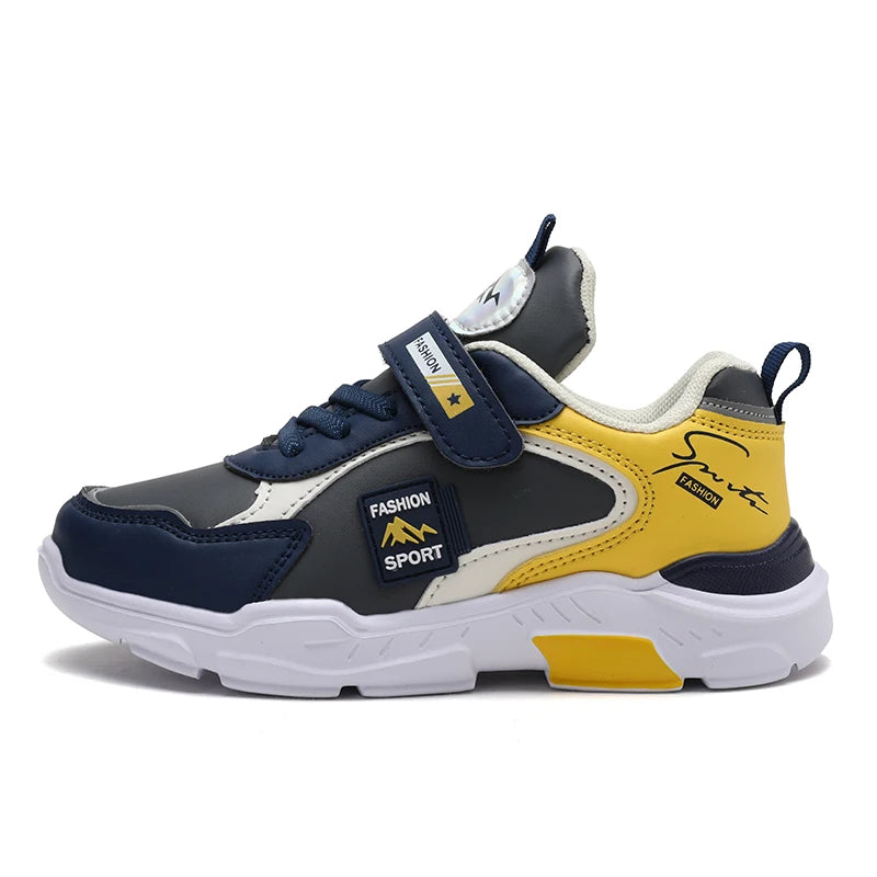 Kids Fashion Sport Casual Sneakers for Boys Leather Upper Children's Outdoor Lightweight Shock-Absorbing Running Shoes