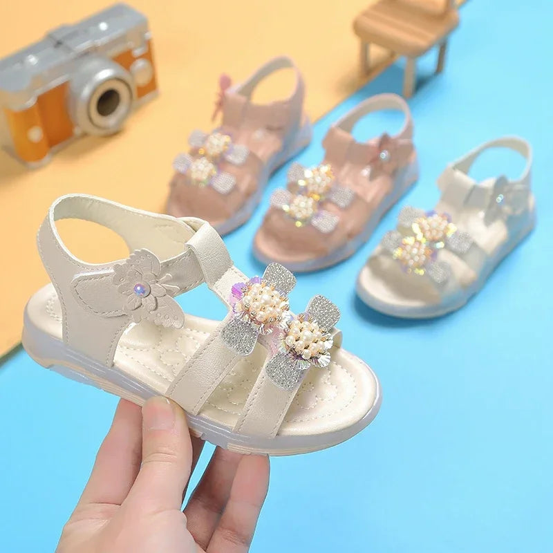Kids Baby Girl Summer Sandals New Style PU Leather Flats Sole Children Fashion Slipper Shoes Size 21-30
