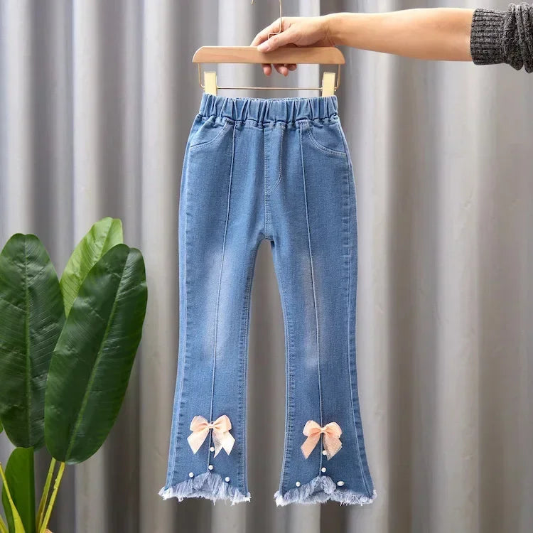 Kids Girls Jeans Pants for 2024 New Spring Autumn Long Flared Jeans Children's Pants 4-10Yrs Girls Cowboy Pants Trousers