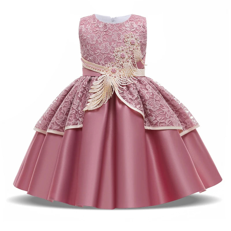 Elegant Kids Birthday Party Dresses For Girls Formal Wedding Evening Prom Gown Lace Flower Girl Princess Dress Children Costume